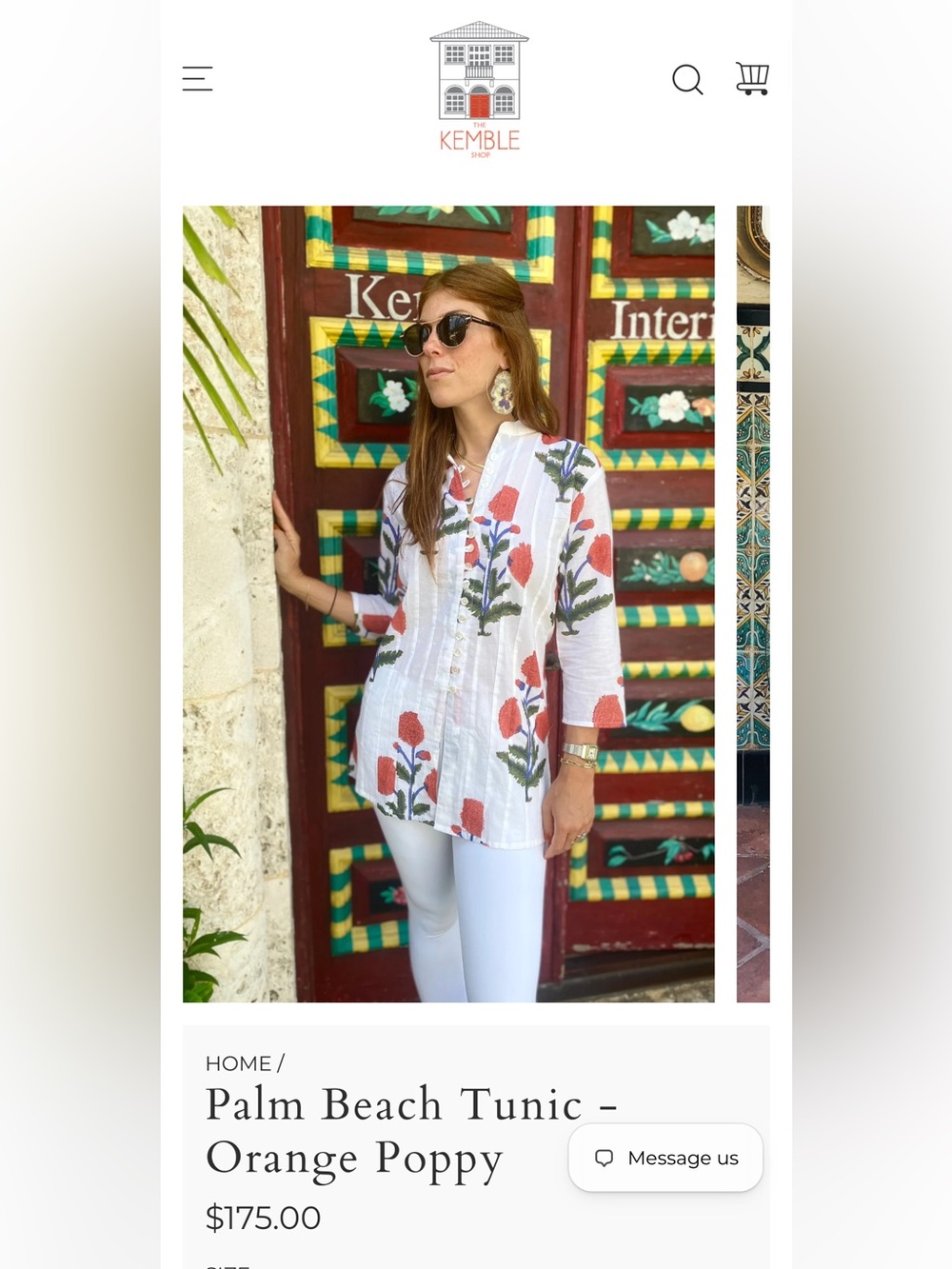 100% Cotton Kemble Palm Beach Orange Poppy Tunic Size S